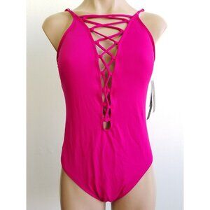 La Blanca One-Piece Swimsuit Strappy Tummy Control Pink Sz 12